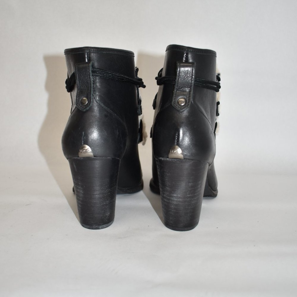 $240 UGG Analise Shearling FUR LEATHER BLACK BLOCK WINTER lace Bootie 7 (M5) - Picture 5 of 8